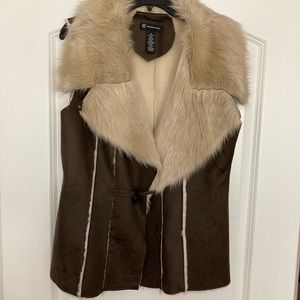 Inc faux fur n leather vest